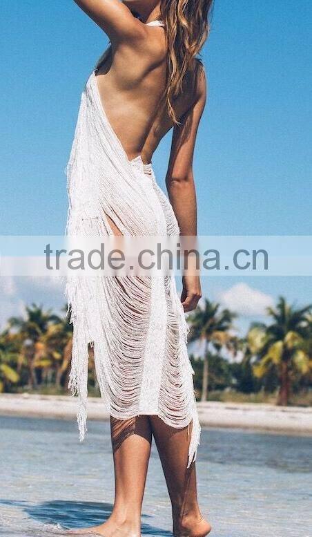 EY1921B Women's White Crocheted Long Cardigan Hollow Out Long Blouse Thin Coat for Beach Casual Wear