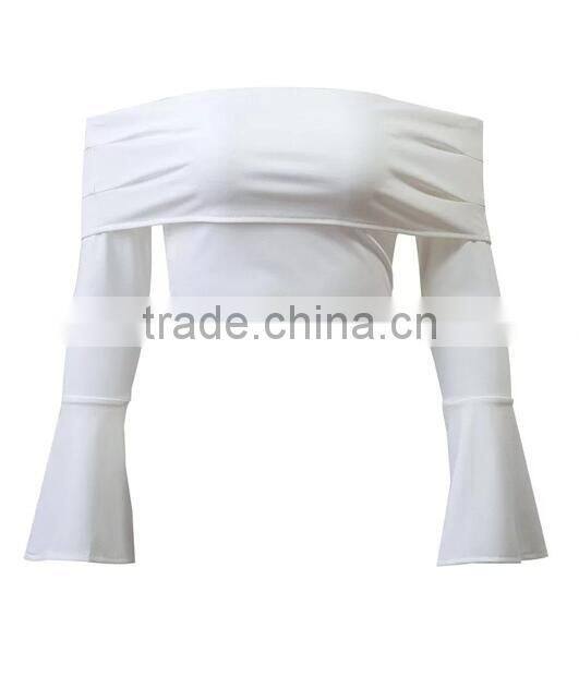 Runwaylover EY2337B 2017 Women Flare Sleeve Fashion Off-Shoulder Knitted Blouse