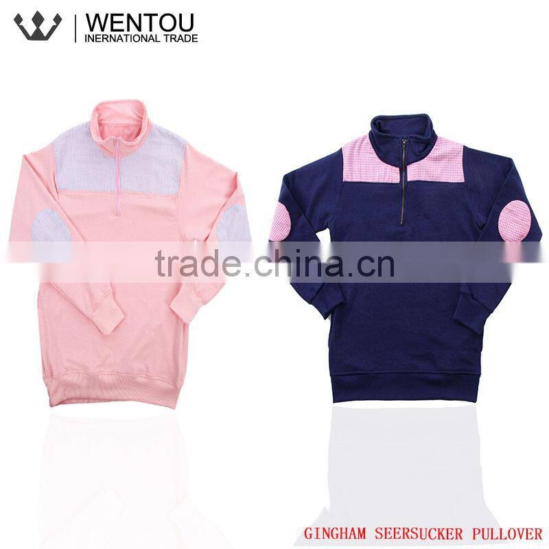 High Quality Half Zip Seersucker Preppy Style Pullover