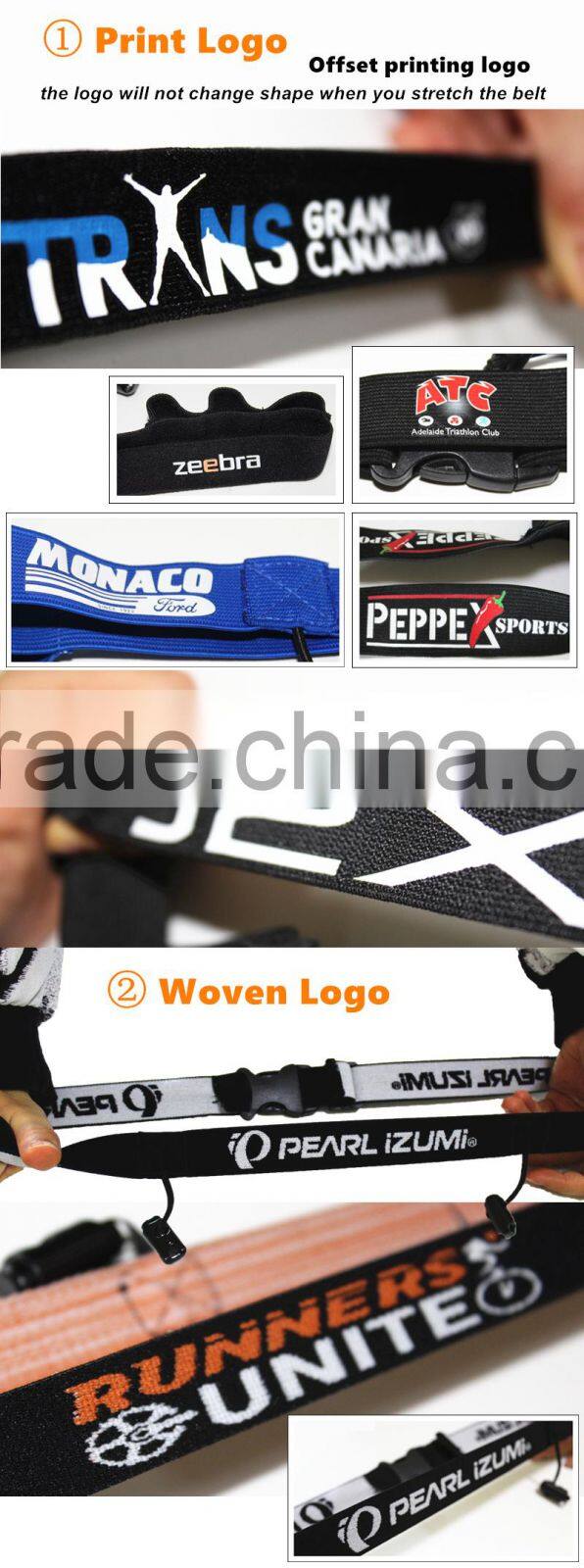 Customized Race Number Belt with Gel Holders - 6 belt colors - IronMan Triathlon Stretch Woven Logo Race Bibs Number Belt