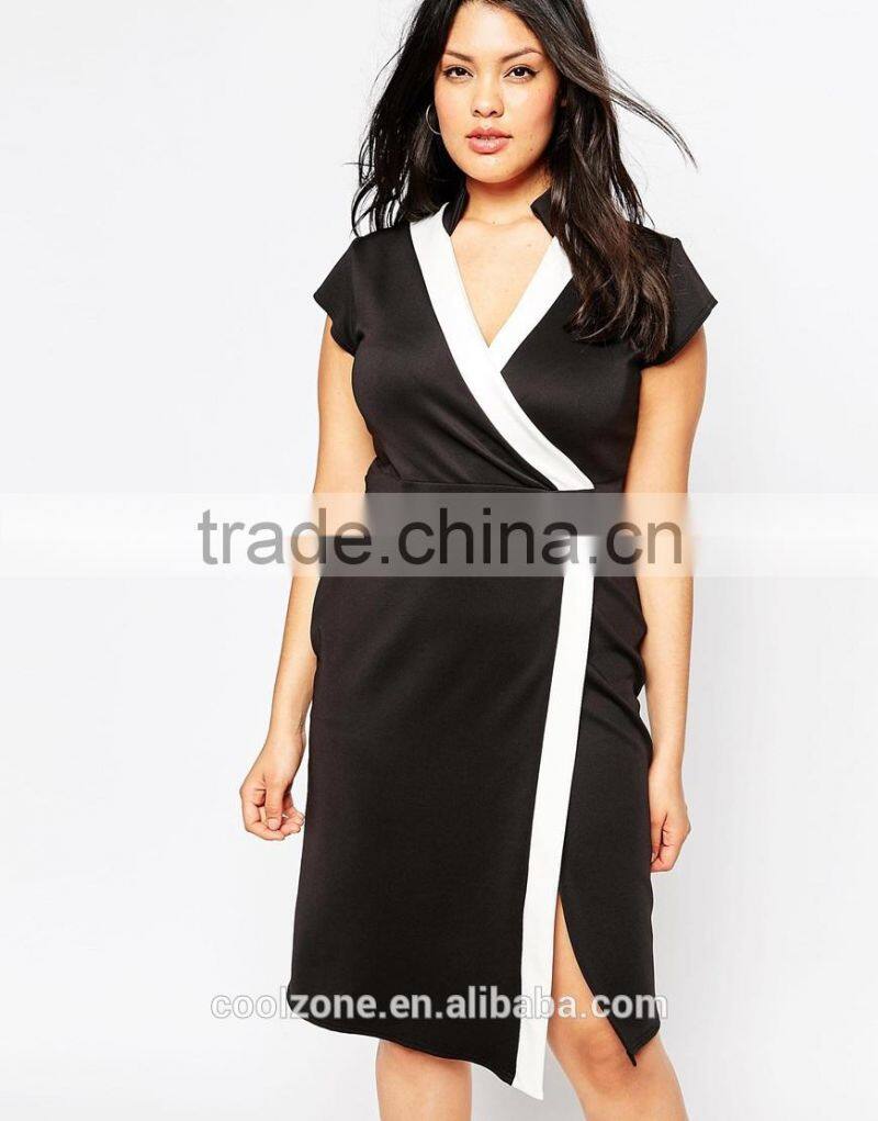Low MOQ plus monochrome bodycon dress,top female dresses 2015