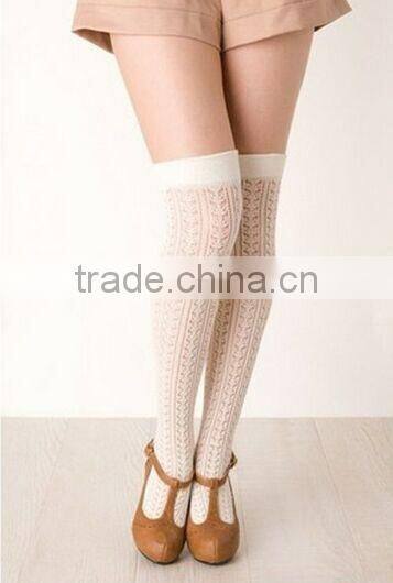 Over knee high girls hollow jacquard stockings