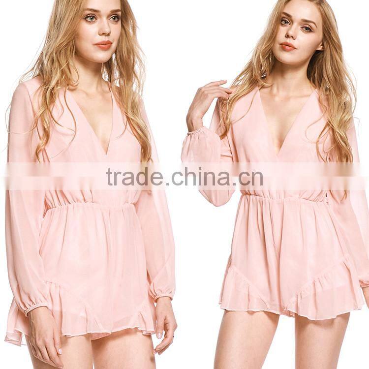 2016 Fashion lady dresses v neck casual sexy playsuit wholesale jumpsuit women