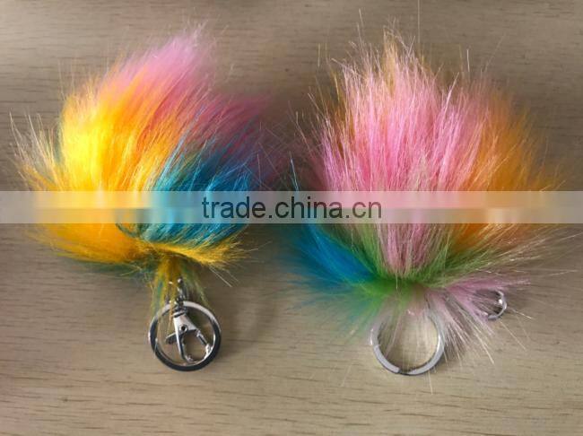 Super 8CM Soft Rex Rabbit Fur Ball Double Mirror Leather Rope Car Keychain Makeup Folding Mirror Bag Pendant