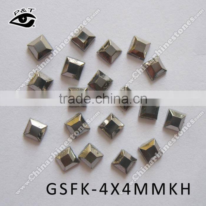 Iron on crystal 4x4mm square rhinestone hematite color