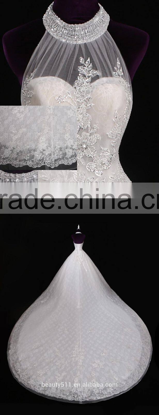 Sleepless Halter elegance mermaid sexy lace prom gowns elegance wedding dress bridal for bride V-neck bridal dress 2017 BS38