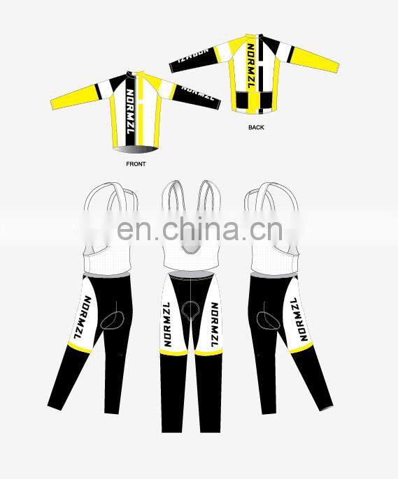 Custom men yellow designs cycling team apparel long sleeve jersey with pants