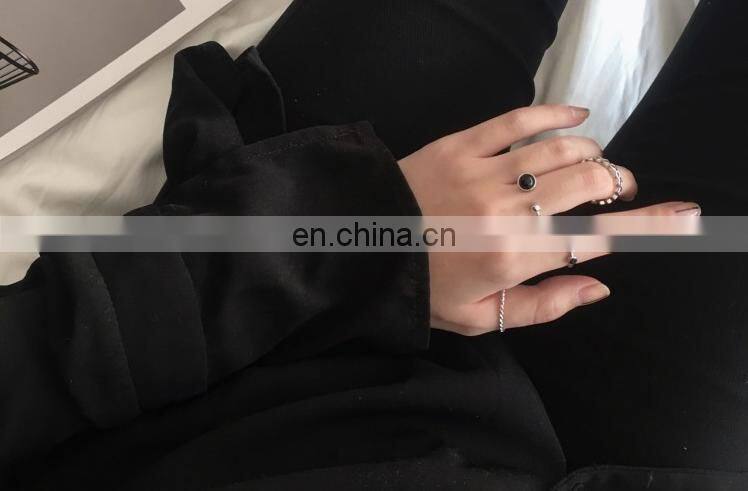 4PCS/Set Fashion Jewelry Black Bead Ripple Hollow Silver Rings For Women Knuckle Joint Ring Set