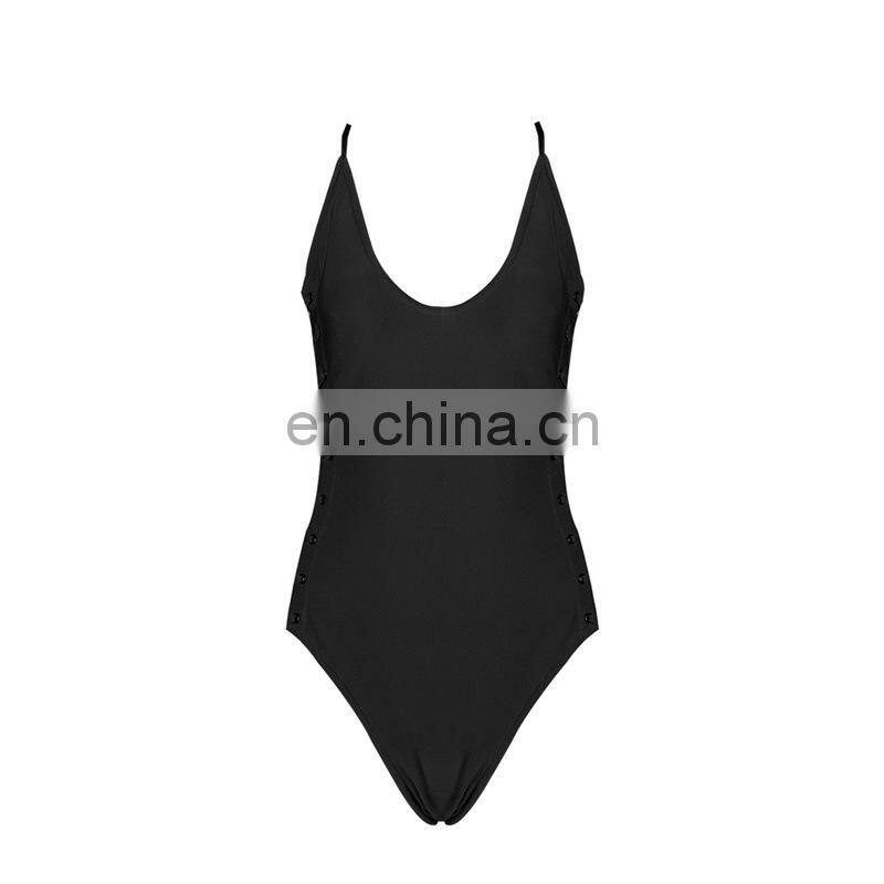 2017 Fashion Women Sexy Black Side Lace Up High Cut Thong One Piece Bikini Swimwear