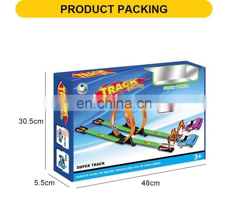 Hot selling plastic pullback racing car the track toy with two cars