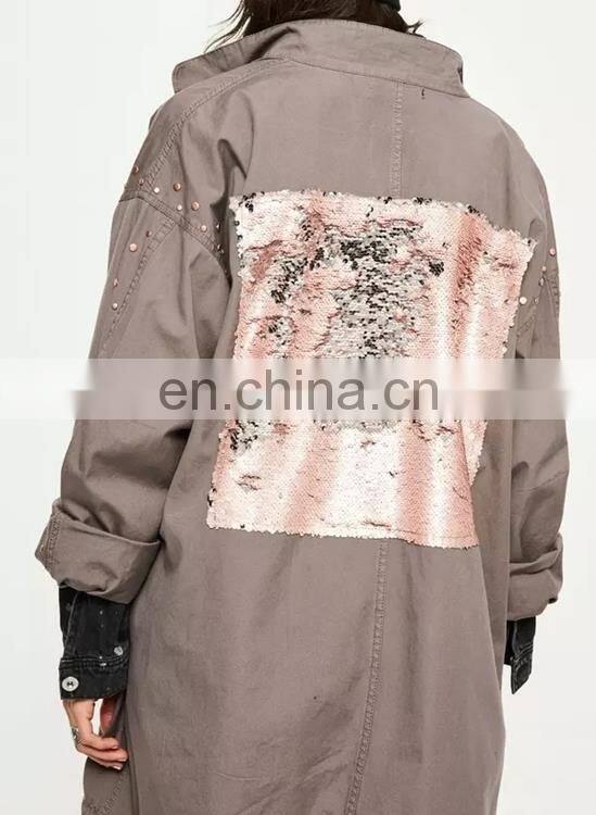 China Supplier OEM winter 's coat for women ladies parka coats with embroidery sequin pattern