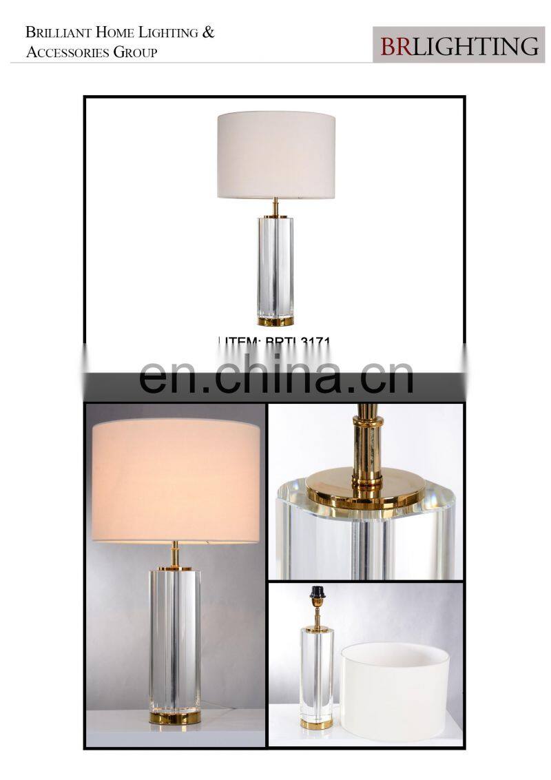 High-end Decorative Villa Desk Light With Steel Gold Column Crystal Table Lamp