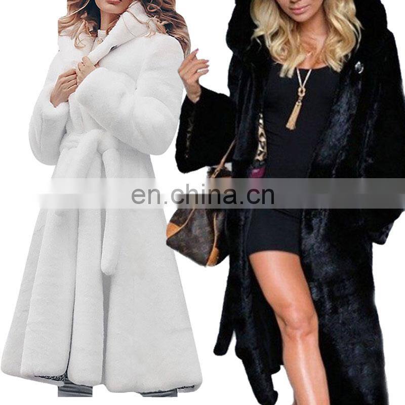 Wholesale faux fur hooded oversized warm fashion new winter long fur collar hooded coat