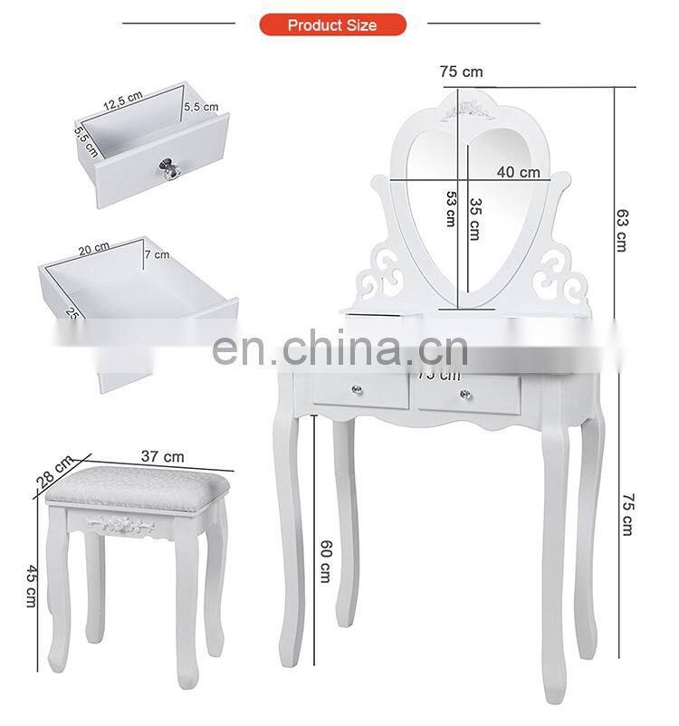 Vanity Table Mirror Wooden Makeup Table Mirrored Dresser Dressing Table