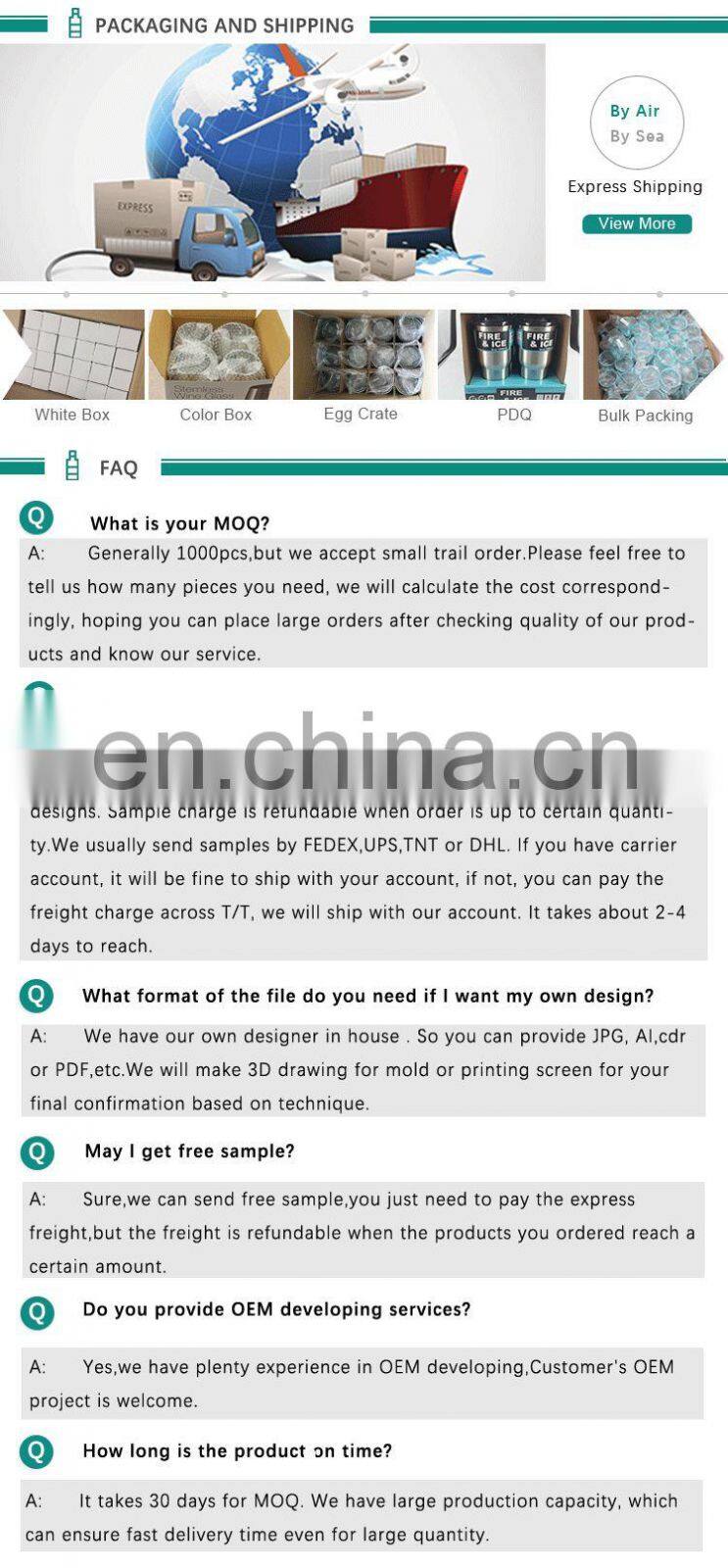 Customize logo&color 304 stainless steel vacuum tumbler with lid