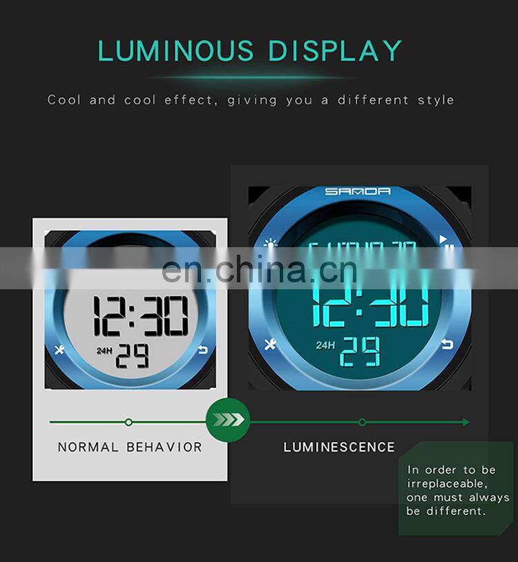 Sanda 2001 Cool Electronic Watches for Ladies Men LED Luminous Waterproof Functional Sport Digital Watch