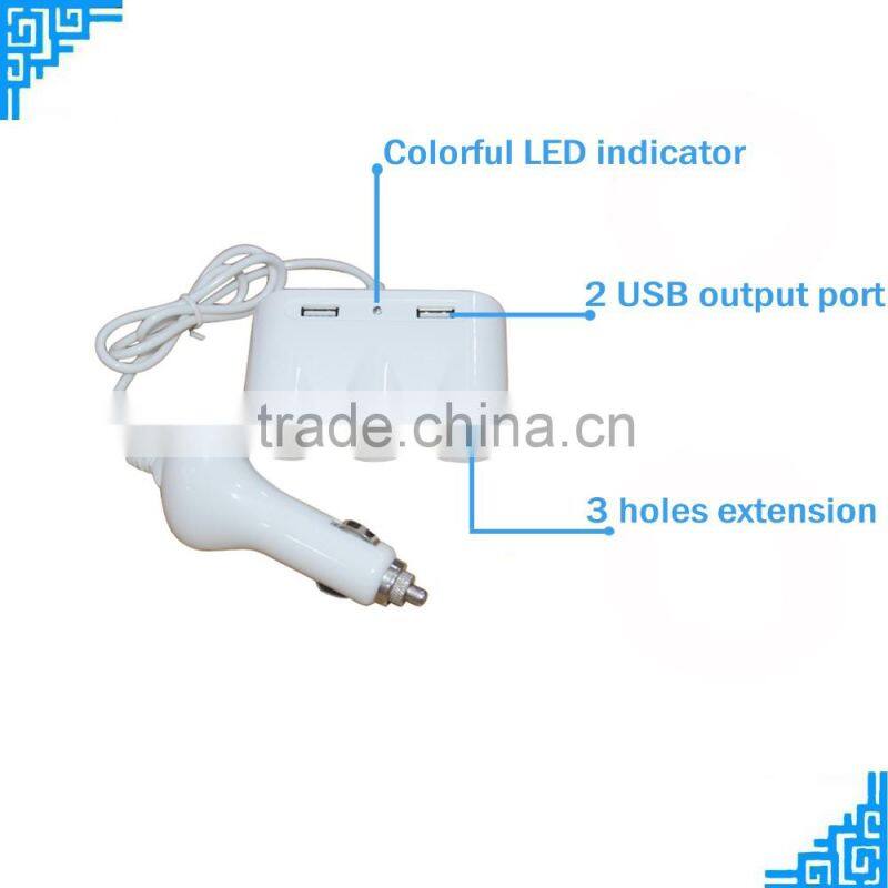 Rapid 3 Ways Car Cigarette Lighter Socket Cigarette Car Charger With Additional 2 USB Output