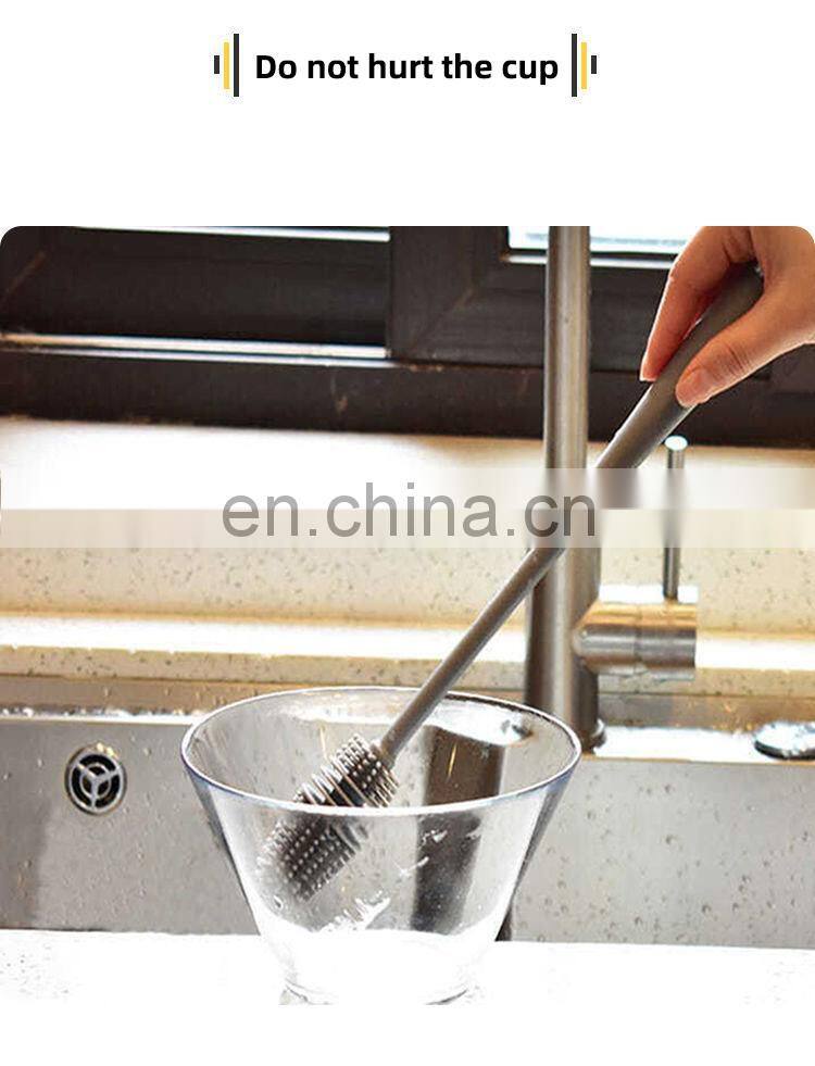 Silicone Cup Brush Cup Scrubber Glass Cleaner Kitchen Cleaning Tool Long Handle Drink Wineglass Bottle Glass Cup Cleaning Brush