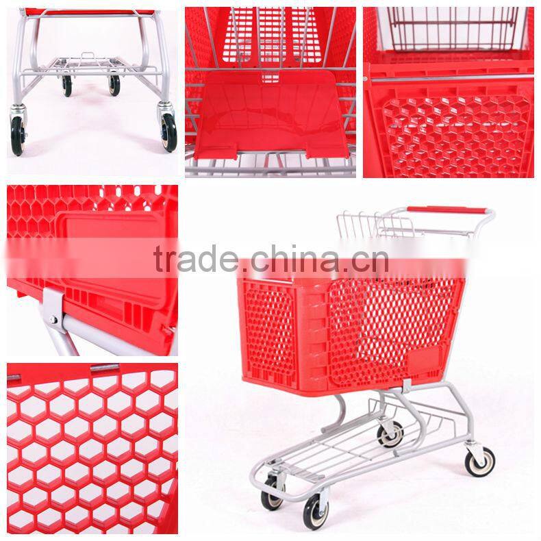 Plastic shopping cart with kids seat