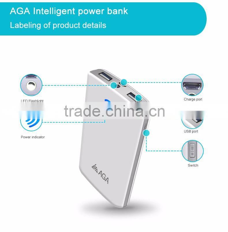 AGA mini smart power bank 10000mAh | utra thin portable charger for phone and other USB devices | mobile phone charger in pocket