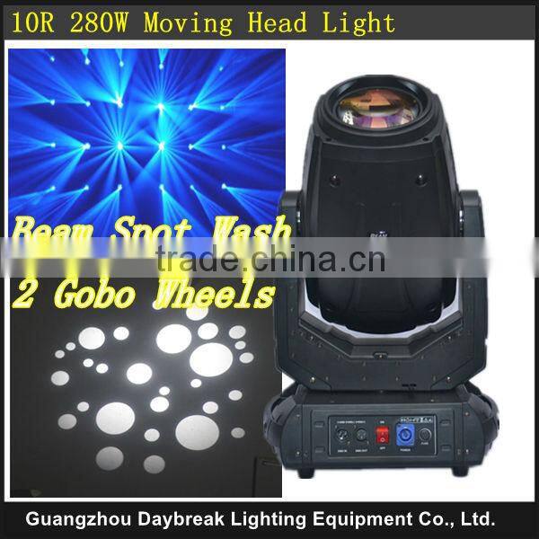 Hot Hi-Quality Stage Moving Head Light 280W Beam Wash Spot 3in1 , AC110-240V 2 Gobo Wheels 10R 280W Moving Head