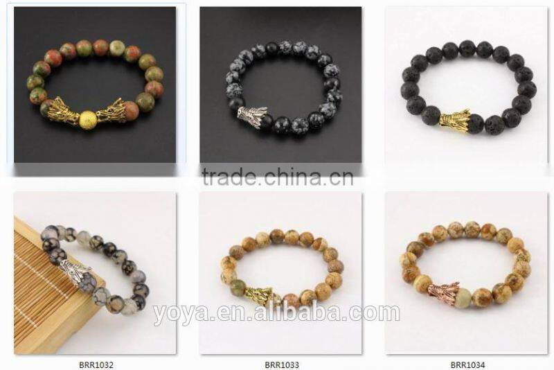 BRH1502 elastic bracelet, blue agate beaded blue druzy bracelet