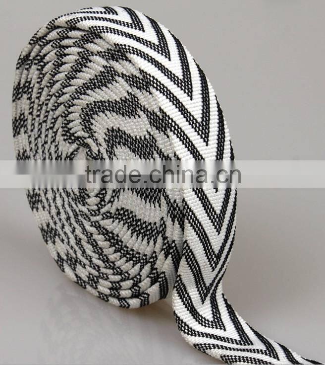 black and white Interphase plain jacquard polyester cotton webbing