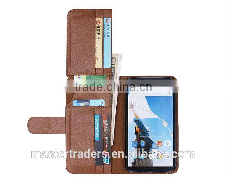 Cheap Multi Function Litchi Grain Stand Wallet PU Leather Case With Card Slot And PC Back Cover For Google 6 MT-3690