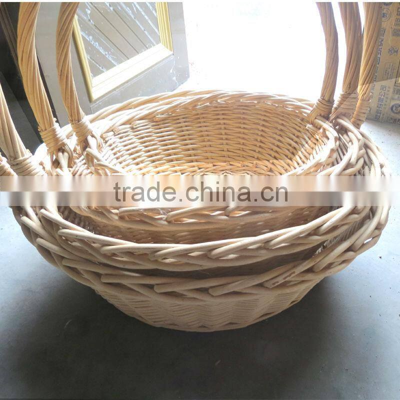 The set of 4 round willow flower basket with long handle