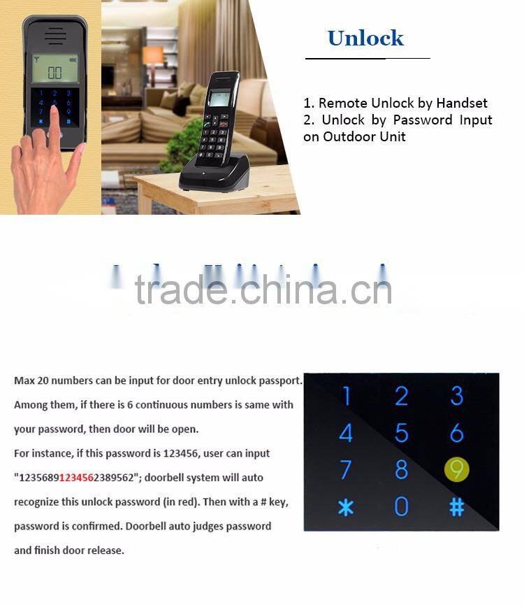 2.4G LCD Screen Display Battery Operated Audio Intercom Doorbell with Rain Cover