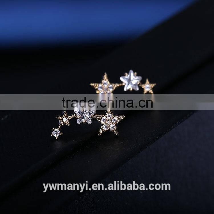 Simple trendy styles gold plate rhinestone star earring woman E1946