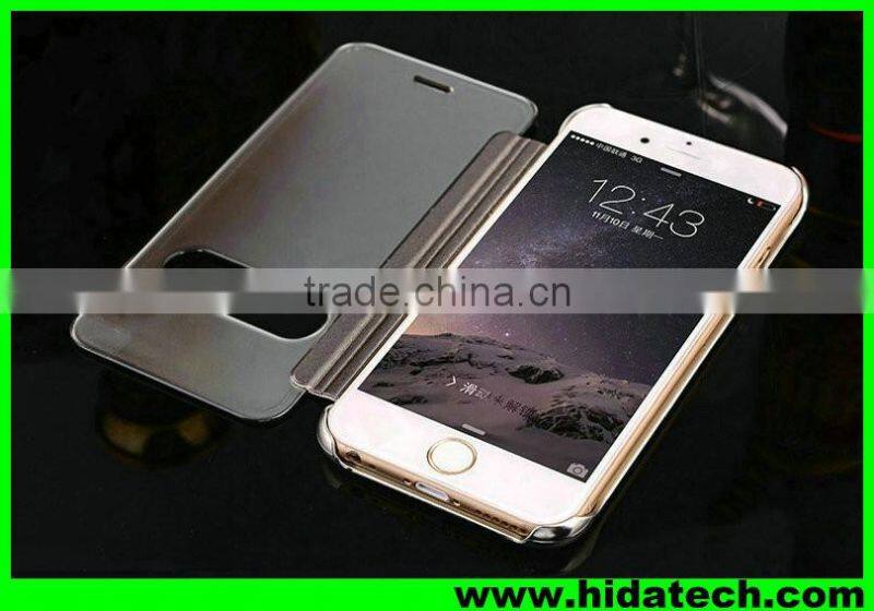 Clear smart visible flip leather case for apple iPhone 6 mirror leather case