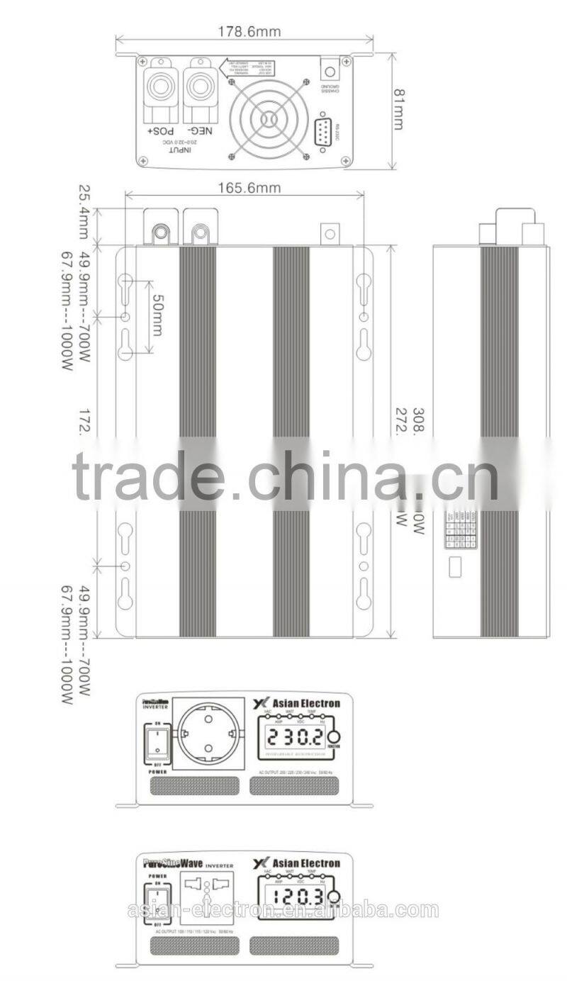 1000W power inverter with 100~120VAC or 200~240VAC output CE LVD FCC Class B