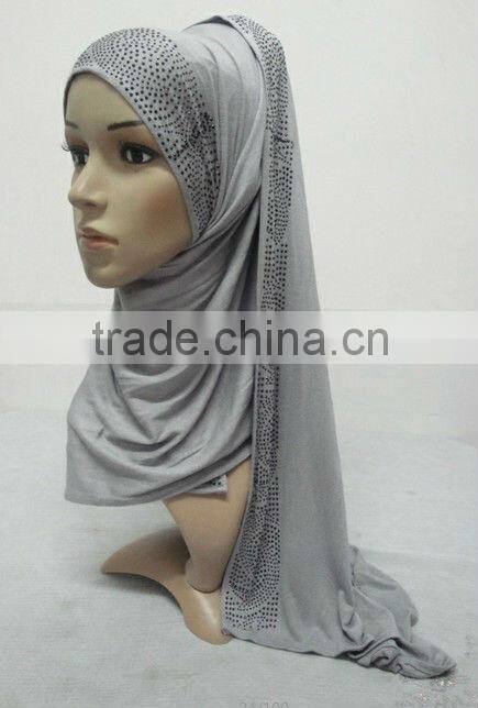 JL009 cotton elastic jersey muslim long scarf