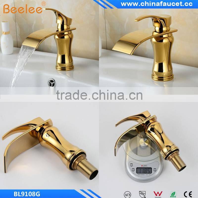 Wholesale And Retail Luxury Elegent Golden Basin Sink Faucet Single Lever Waterfall Basin Mixer Taps