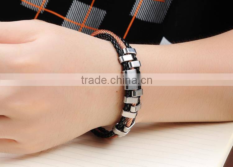 NSSL161 black leather red steel wire tooth hallmark stainless steel bracelets