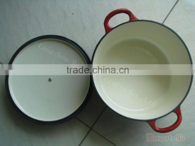 cast iron round red enamel casserole