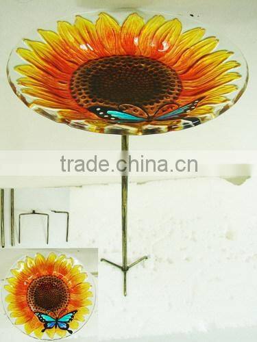 Simple design metal bracket glass top beautiful iron bird bath tub