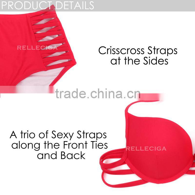 RELLECIGA 2016 Watermelon Red Push-up Halter Bikini with High Waist Bottom