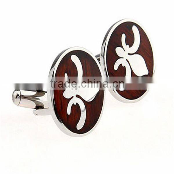 Custom round stainless steel Wood Keyhole Cufflinks with logo