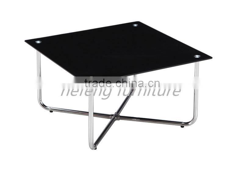 "X" shape chrome legs glass top living room table