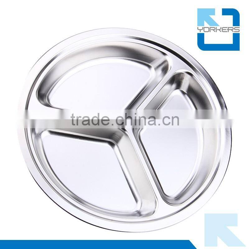 3 compartment stainless steel food tray plate