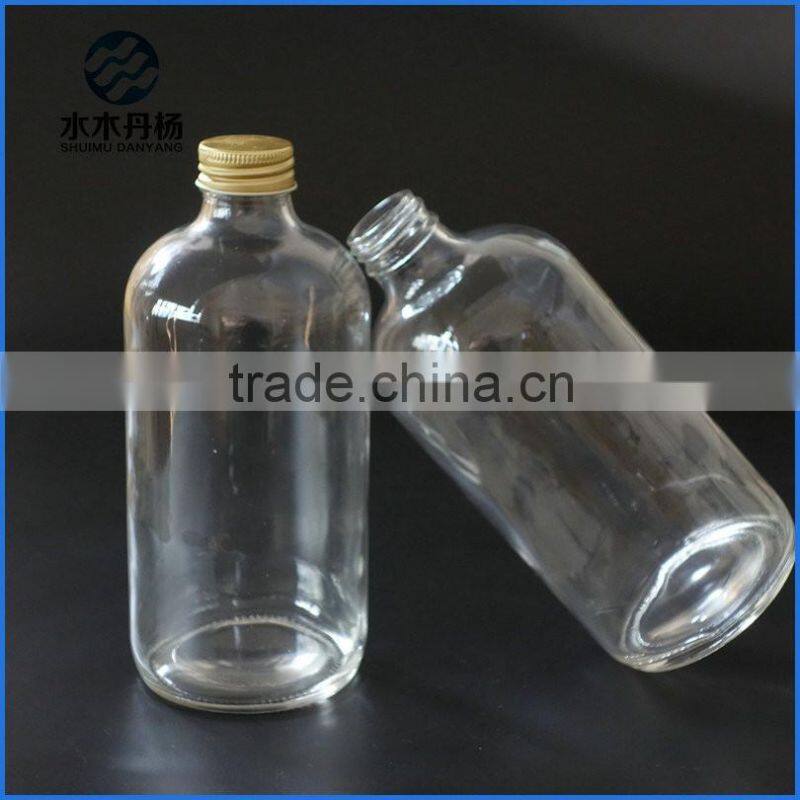 500ml 16oz clear boston round glass bottle pharmaceutical clear boston bottle with gold screw cap