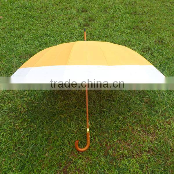 16 Panels Crooked Wonden Handle Wooden Shaft and Top Straight Umbrella