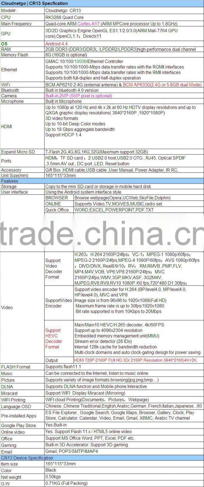 Cloudnegto RK3288 led tv stand tv table vb-t2 free iptv box 2gb ram 16 gb rom wtih XBMC set top box