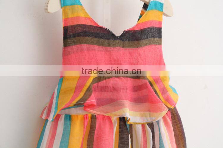 High quality baby girls floral cotton and linen baby girls spaghetti Strap dress
