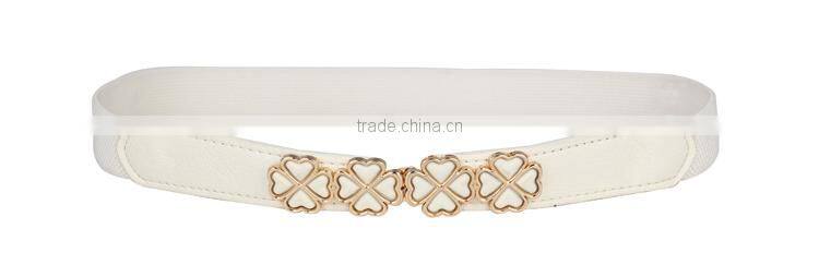 Fashion white pu slimming belt lady with alloy flower fittings elastic belt SWF-W15062904