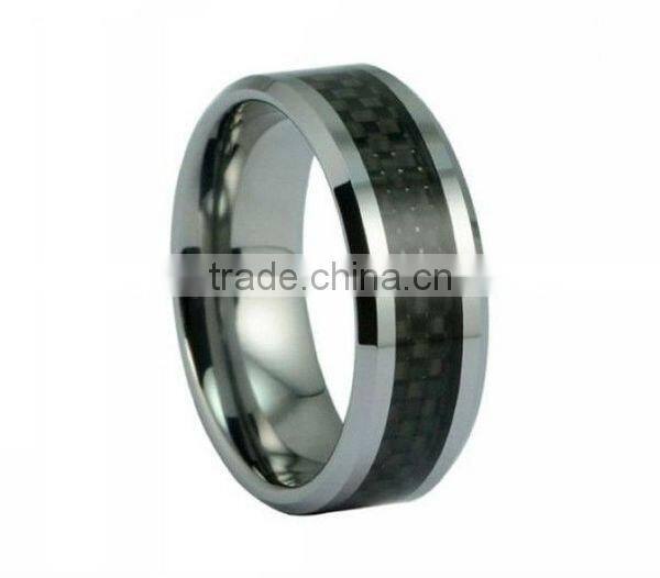 fashion black carbon fiber inlay men tungsten ring #44002