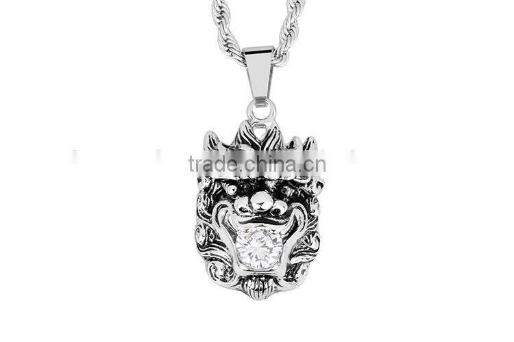 KSTONE Fashion Jewelry 316L Stainless Steel Lion Shape Punk Necklace Silver Pendant for Men