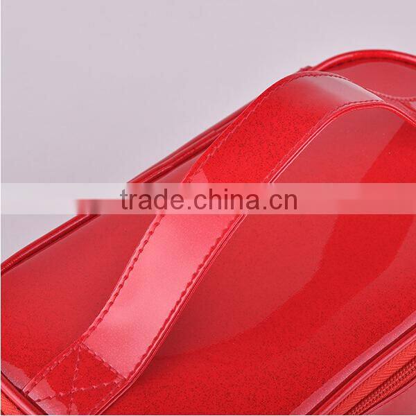 Shinny PVC red leather girl makeup bags cosmetic bag